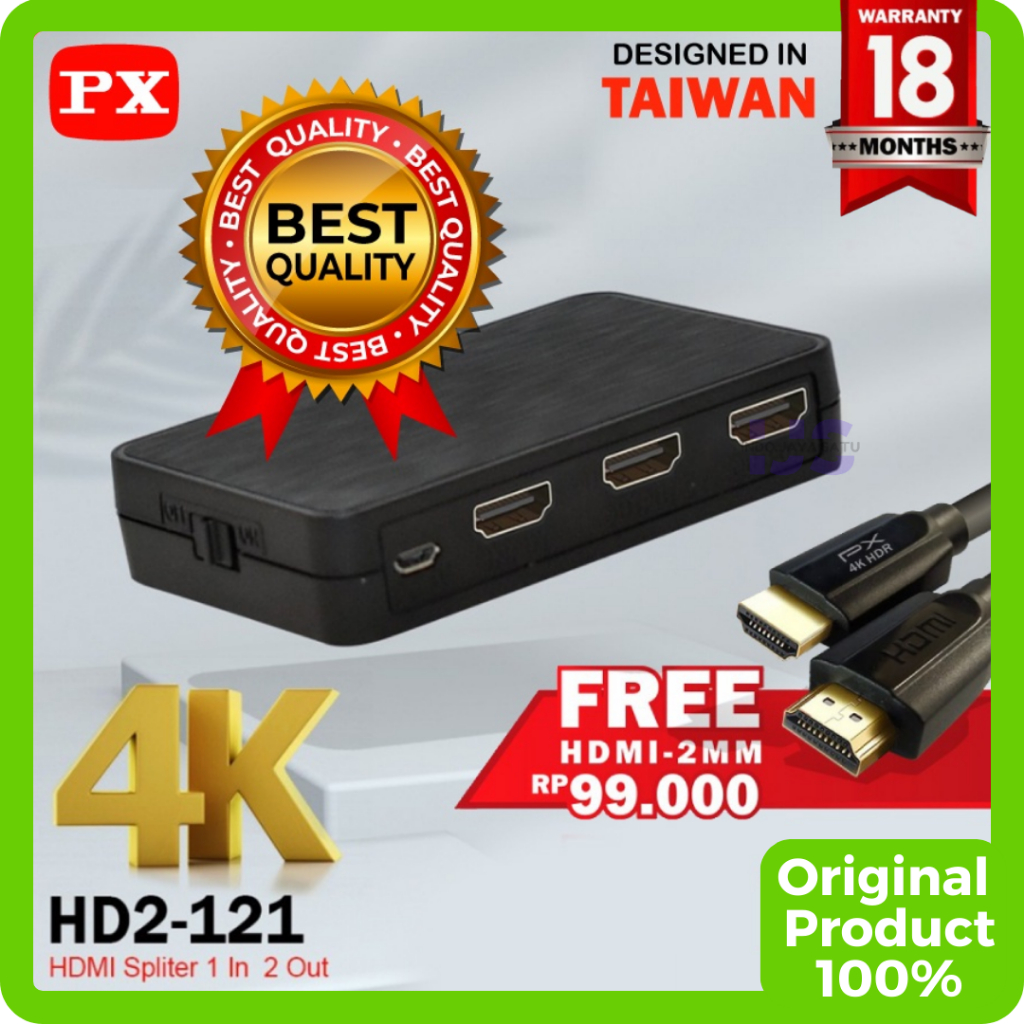 HDMI Splitter 1 input 2 output video HD 4K HDR 2.0 PX HD2-121 Splitter HDMI 2 Port