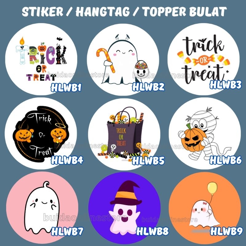 

Stiker Sticker Hangtag Topper Halloween Trick or treat ghost candy spider laba labu bat hiasan kue cake cupcake tusukan Segel Kemasan Baking Tools Decoration Packaging Kue Seal Sealer Kraft