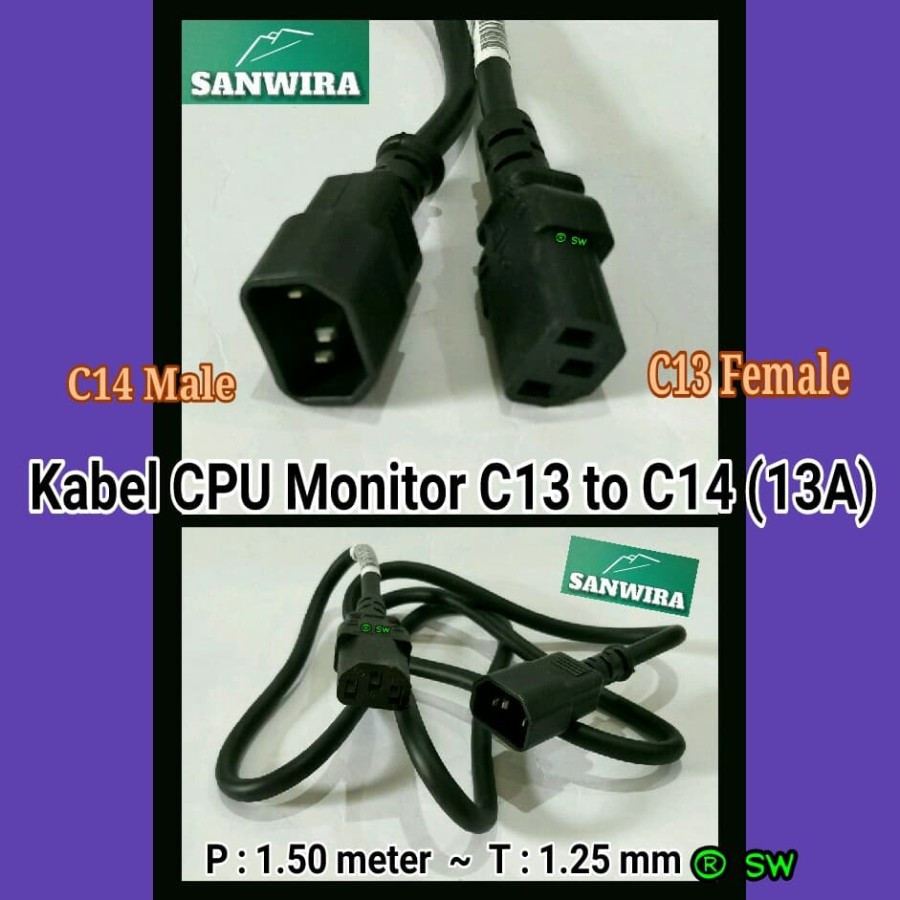 Kabel CPU Monitor C13 to C14 (13A) ~ Panjang : 1.50 meter - T: 1.25 mm / Kabel CPU Monitor / Kabel C