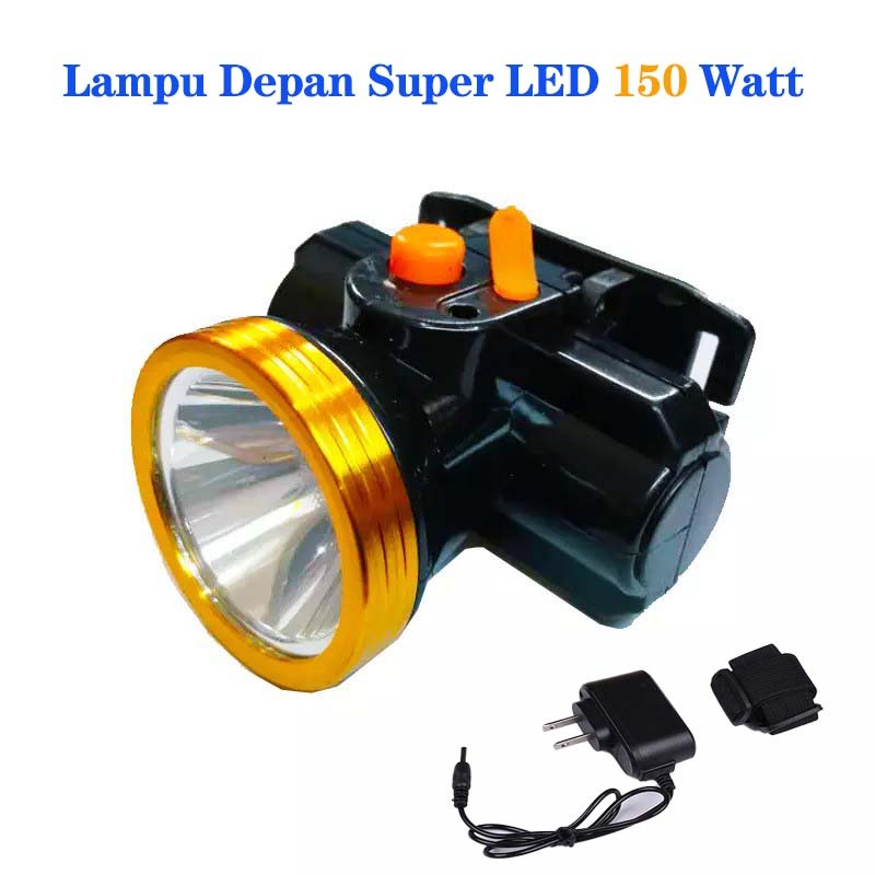 SUPER LED LAMPU SENTER KEPALA LED  150W PROMO SUPER TERANG FREE ADAPTOR CHARGER BOX TALI DARURAT Sen