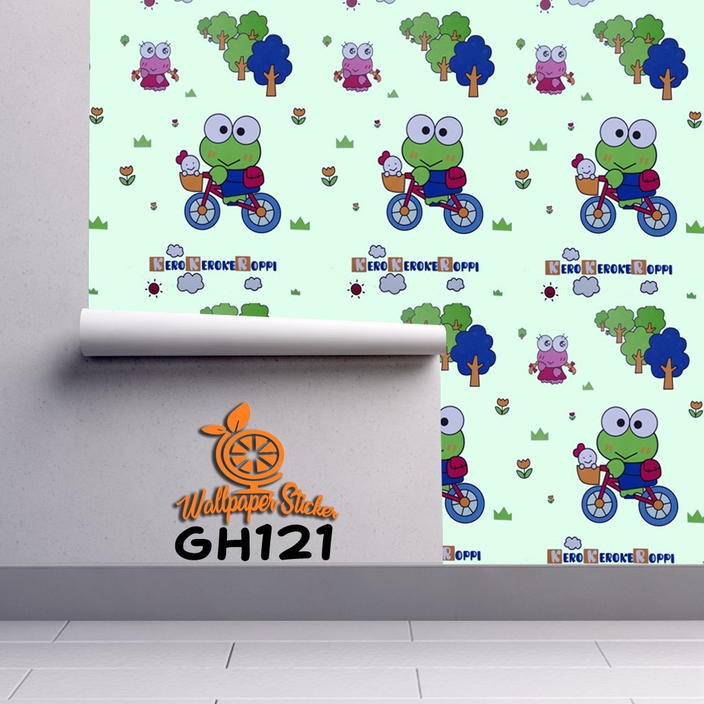 Wallpaper Sticker Dinding kartun garis keropi Keroppi kodok ukuran 10m x 45cm siap tempel Premium Me