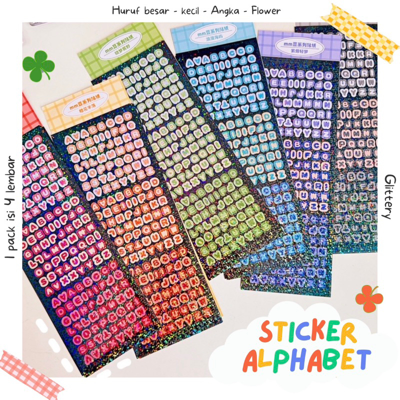 

Sticker/ Stiker Alphabet Huruf Angka isi 4 lembar | Stiker lucu Jurnaling Journaling