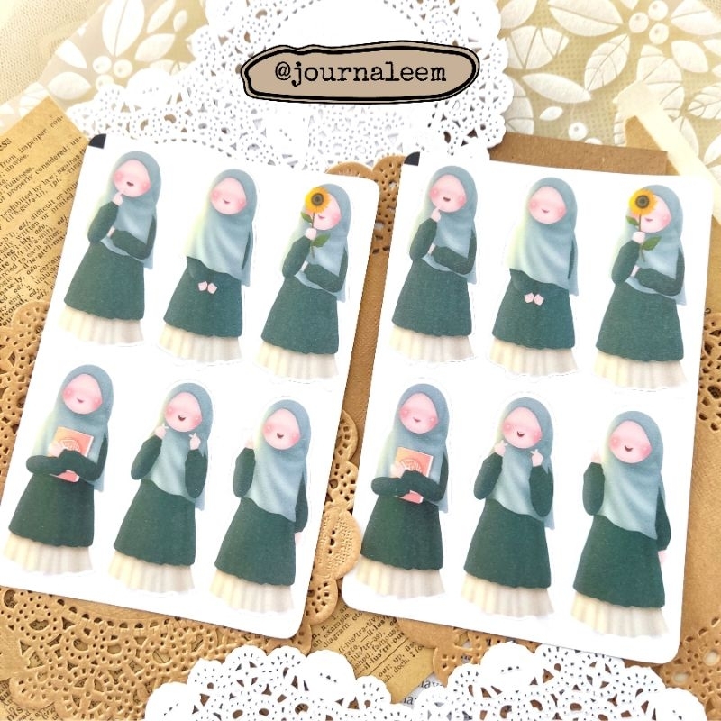 

[Journaleem] Isi 6PCS STICKER SHEET Muslim Akhwat Deco Jurnal Scrapbook Notebook HP Laptop Tumbler