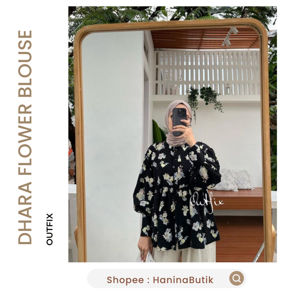 (𝗦𝗜𝗔𝗣 𝗞𝗜𝗥𝗜𝗠) DHARA FLOWER BLOUSE BLACK by OUTFIX | BLOUSE HITAM BUNGA BUNGA CRINKLE