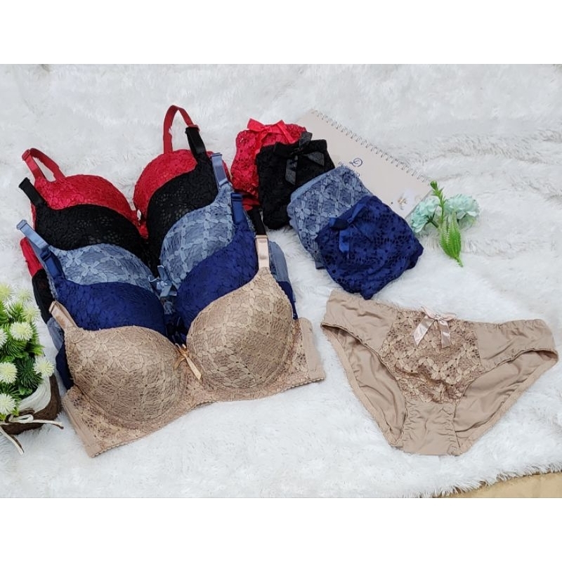 Bra Set Kawat Busa Sedang Kait 3 Motif Renda Cup B size 34-38 #8210