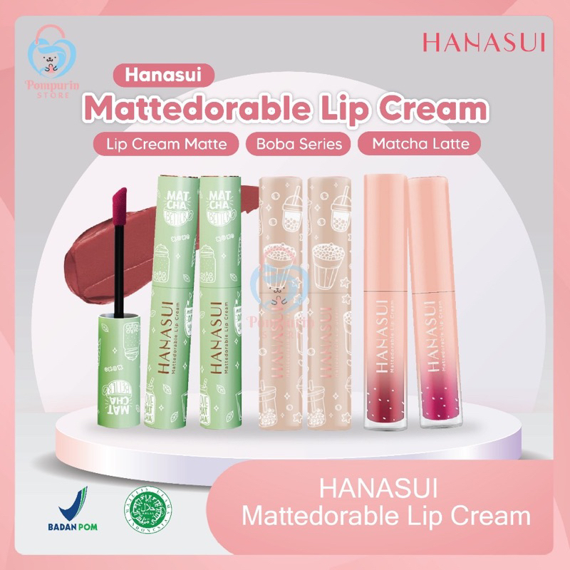 Lipstik Hanasui Mattedorable & boba Lipcream Lip Matte Original Gincu Matte Hana Sui/lip cream hanas