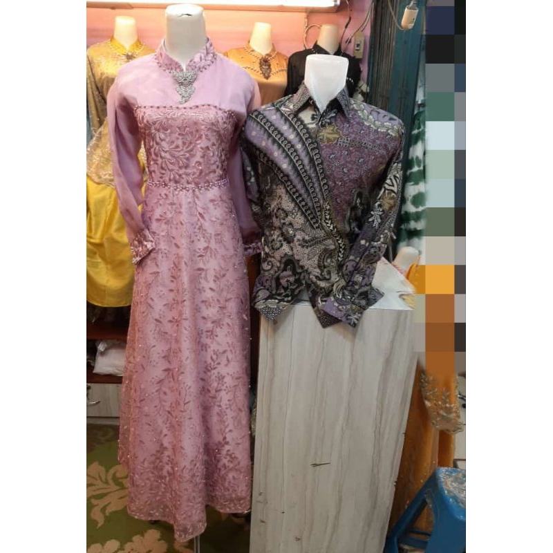 GAMIS BRUKAT PESTA Teracota Pink Kuning Lemon