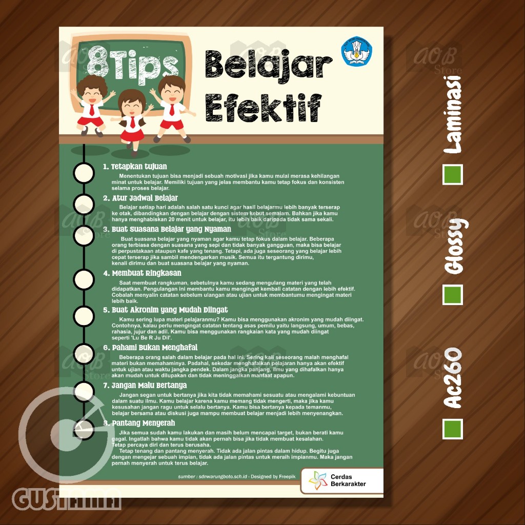 

Poster Tips Belajar Efektif, Poster Edukasi Laminasi A3