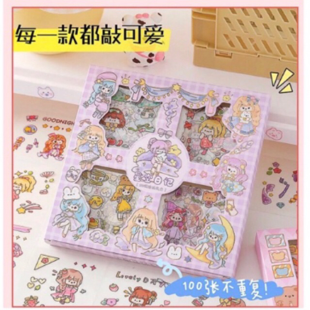 

Sticker Waterproof 100 pcs Sticker Momo Dapat Box Isi 100 Lembar Motif Momo Kartun Korea Lucu Anti Air Dekorasi Handbook Scrapbook Sticker