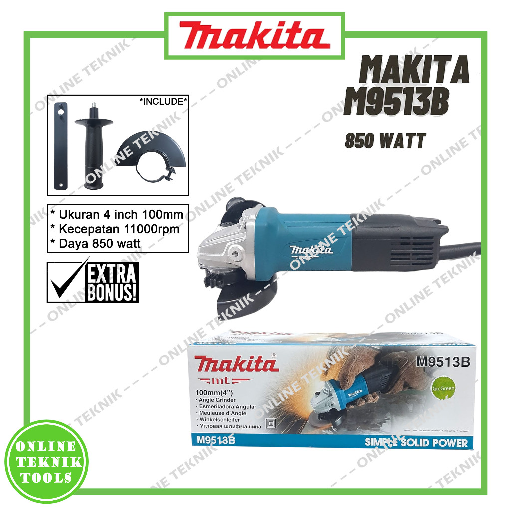 MAKITA M9513B Mesin Gerinda 4 Inch Grinda Listrik M 9513 B M 9513B M9513 B