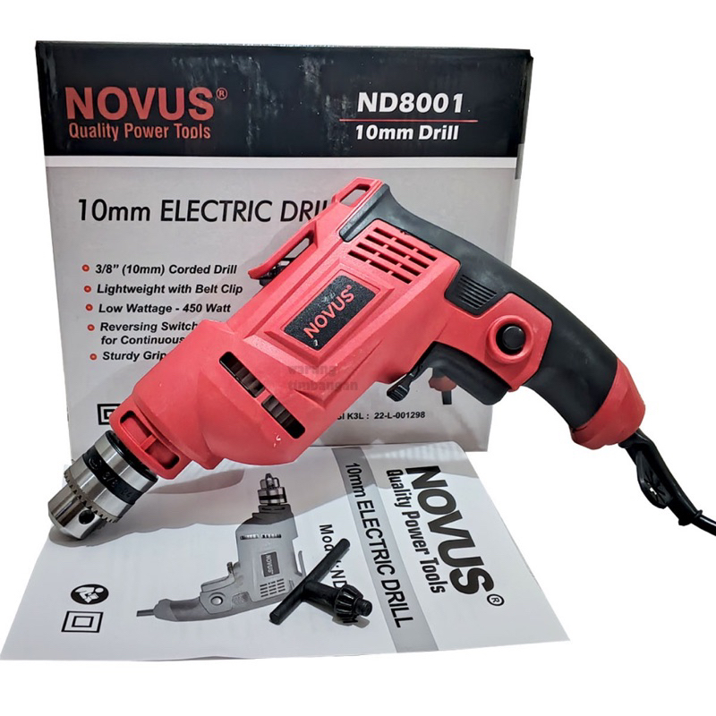 Mesin Bor Listrik Tangan Alat Elektrik Drill Bolak Balik 10mm Novus