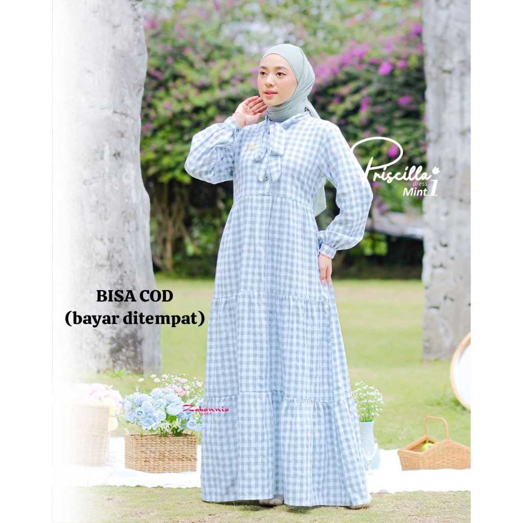 Zabannia Priscilla Dress Gamis Motif Wanita Lengan Panjang Terbaru Original