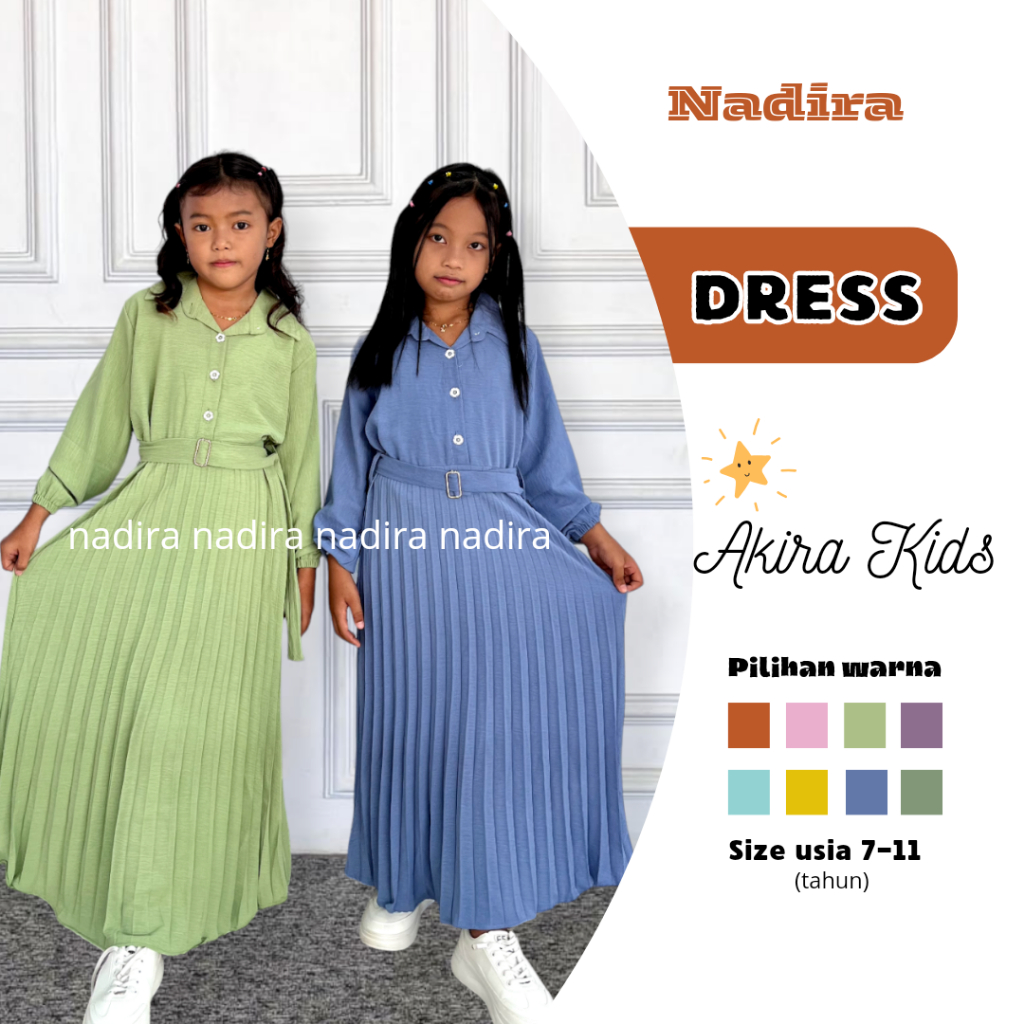 Akira dress gamis plisket anak perempuan crinkle airflow usia 7-11th