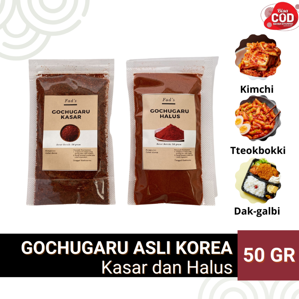 

Gochugaru Kasar 50gr - Gochugaru Halus 50gr - Gochugaru Asli Korea