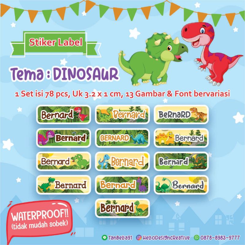 

STIKER NAMA WATERPROOF / STIKER LABEL TEMA DINOSAUR