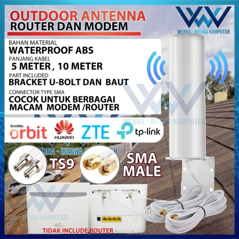 Antena outdoor Omni Directional penguat sinyal 4G LTE for Modem / Router   SMA MALE - TS9 untuk ORBI