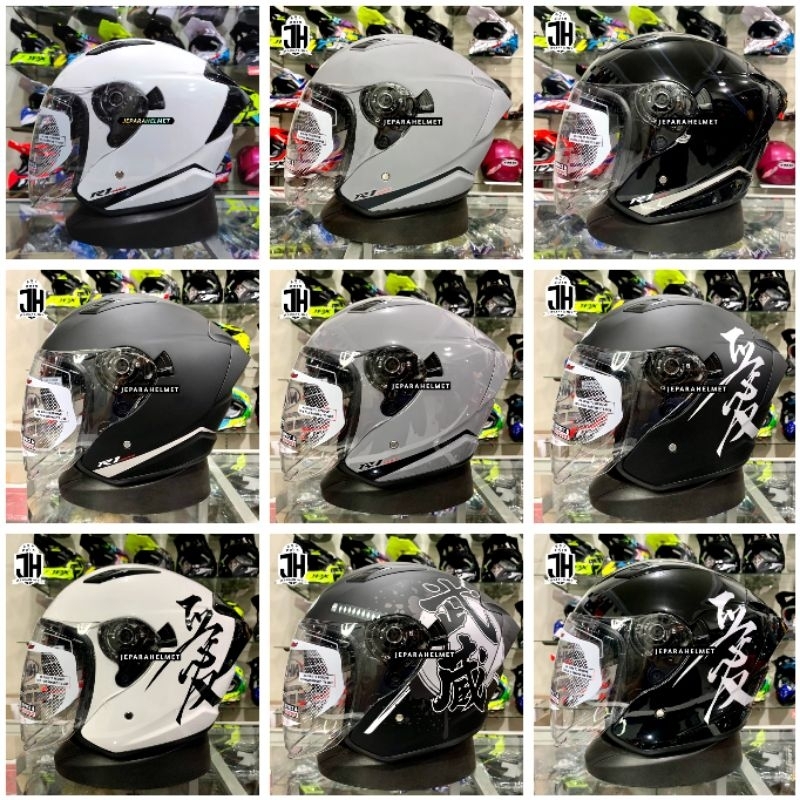 Helm NHK R1 MAX Solid dan Motif Double Visor Original | NHK R 1 Max Polos White Putih Dim Stone Grey