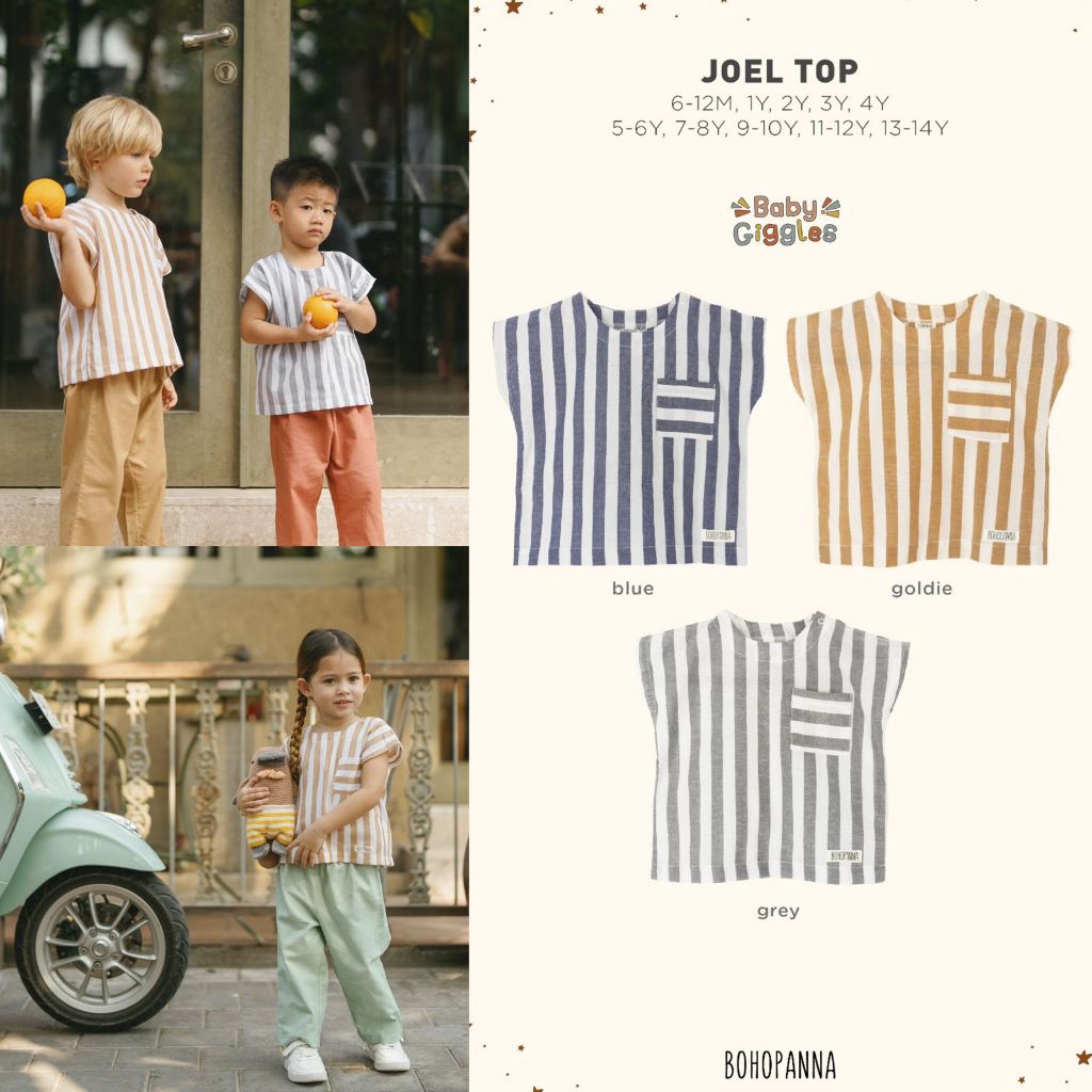 BOHOPANNA JOEL TOP ATASAN ANAK STRIPE UNISEX USIA 6 BULAN - 14 TAHUN