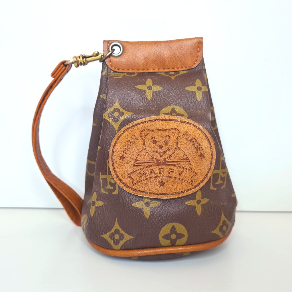 Tas Tali Gantung Pouch Dompet Uang Koin Kunci Kartu Fashion Wanita Kecil Serbaguna Kulit Happy Jepan
