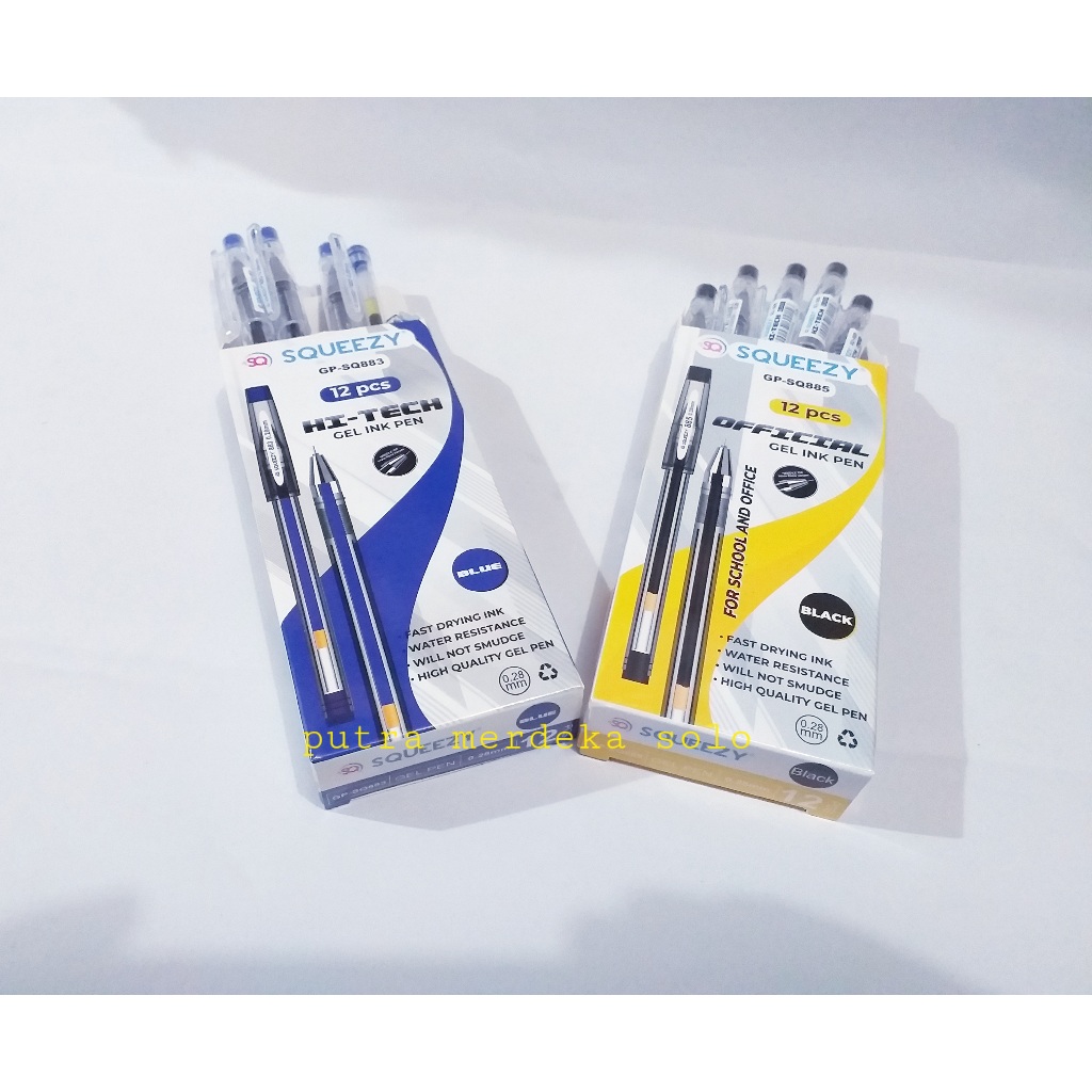 

Ballpoint, Bolpen Squeezy Gel 0.28 mm Hitam / Biru SQ-883 SQ-885