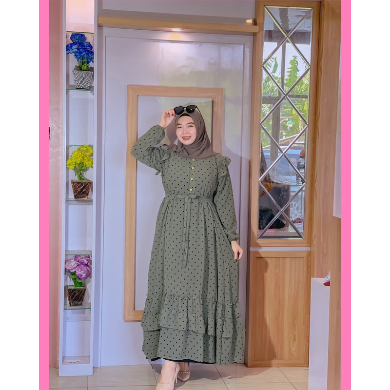 Termurah.. Gamis Andara Maxy Polka - Gamis celsia maxy ceruty - Gamis Ceruty Babydoll