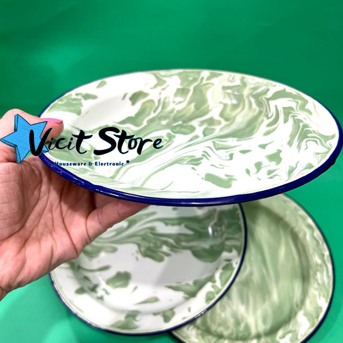Piring Enamel Blirik Jadul / Piring Seng Blirik Jadul Diameter 22cm ( utk 6pcs Piring )