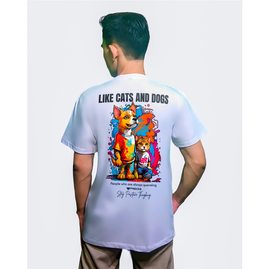 Baju Kaos Distro Pria Wanita Putih Bagai Anjing Dan Kucing | AEGI T-shirt
