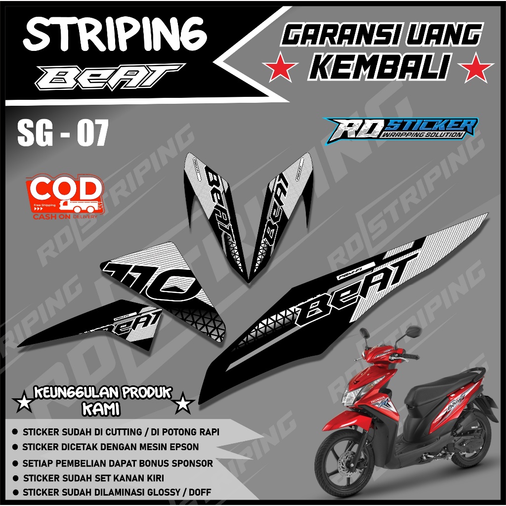 Striping stiker variasi Beat FI 2012 2013 2014 2015 2016 SUDAH DI CUTTING