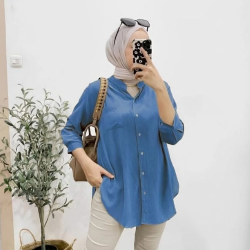 KEMEJA ATASAN  CROP TOP BAHAN CRINKLE SIZE M.L.XL.XXL KEMEJA FULL KANCING ATASAN POLOS