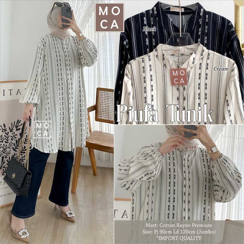 PIUFA TUNIK KATUN RAYON PREMIUM ORIGINAL BY MOCA LONG TUNIK JUMBO OVERSIZE LD 120CM ATASAN BAJU WANI