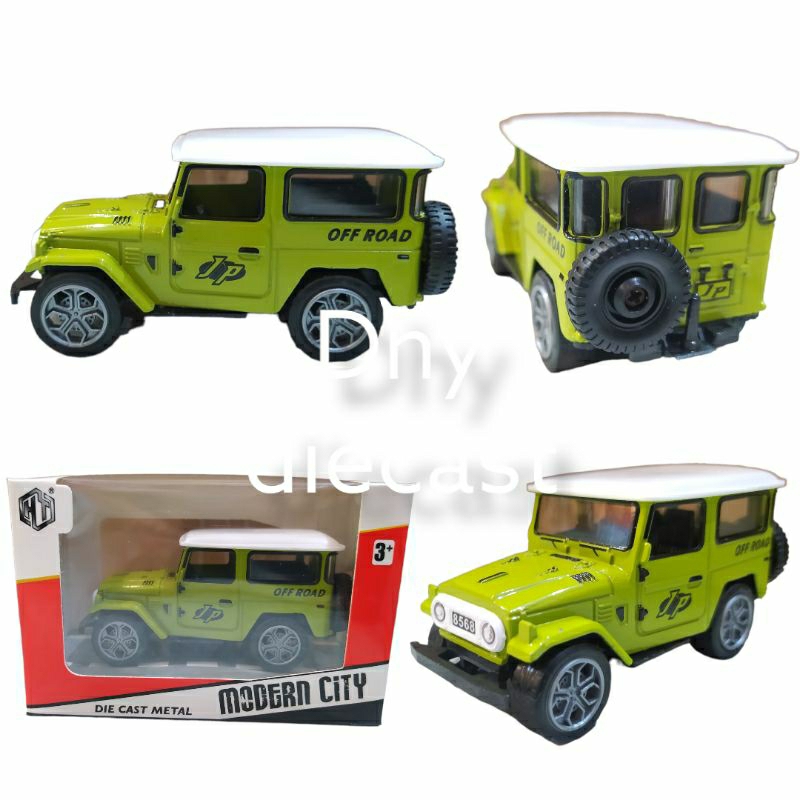 Diecast miniatur Mobil Jeep Hardtop TlC FJ40 Hijau Mainan Anak Koleksi