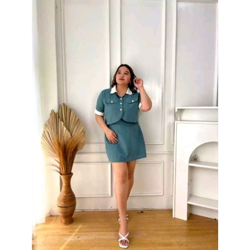 Dam bi combi set - skirt - rok short - skort - rok celana - short skirt - buttoned set - set ala kor