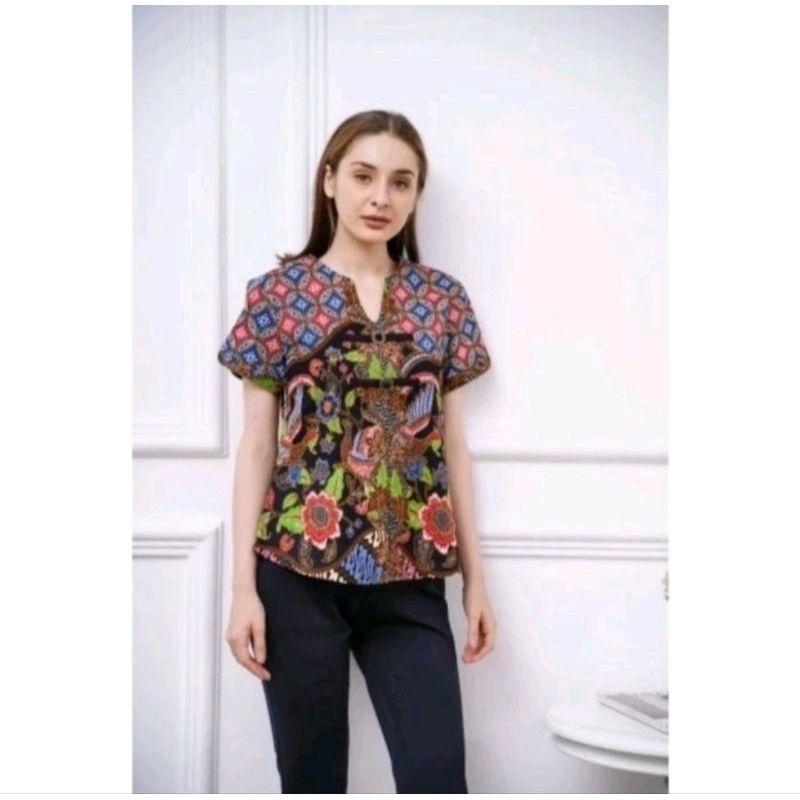 blouse batik wanita lengan pendek