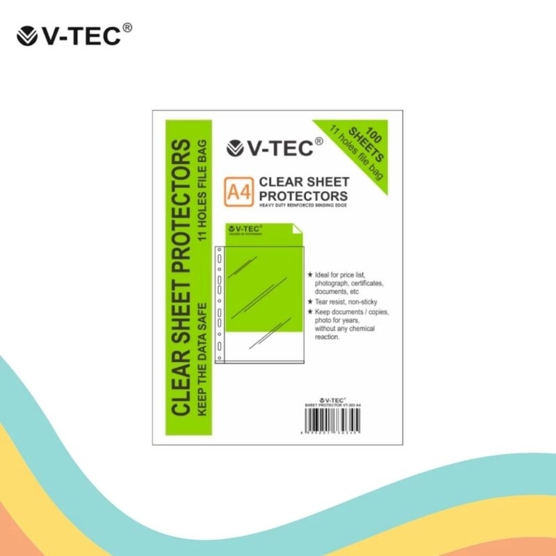 

V-TEC Sheet Protector / pocket clear Sheet VT-303 A4 1 Set Isi 10 Lembar - Pelindung kertas ordner