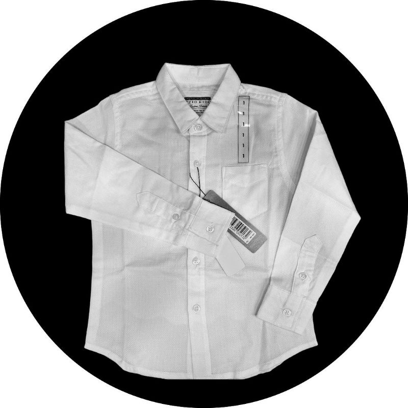 (Ori & High Quality) Ezio Kids Kemeja Putih Polos Lengan Panjang Kerah Anak / Remaja