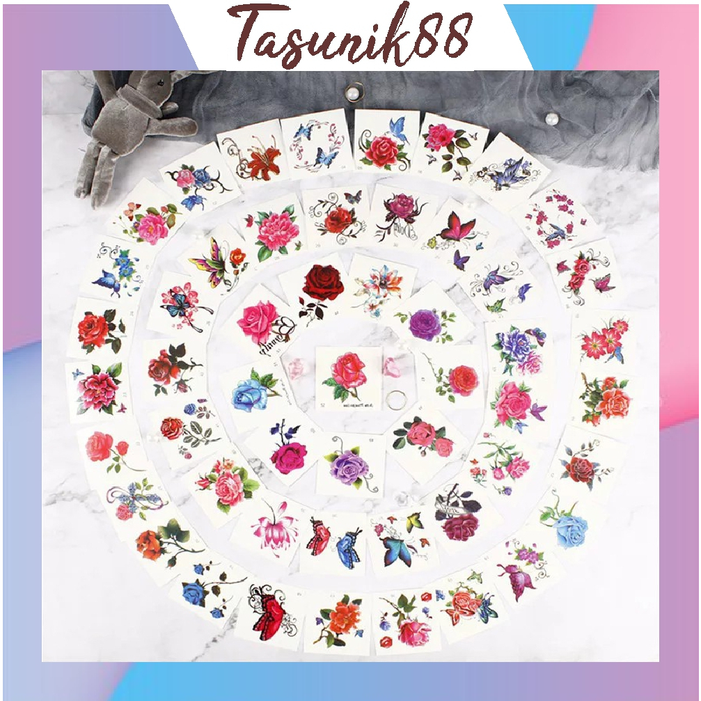 ⭐TasUnik88⭐ Tato temporer Bunga Tulisan Bunga Rose Lucu B / Temporary tattoo tahan air / fake tatto 