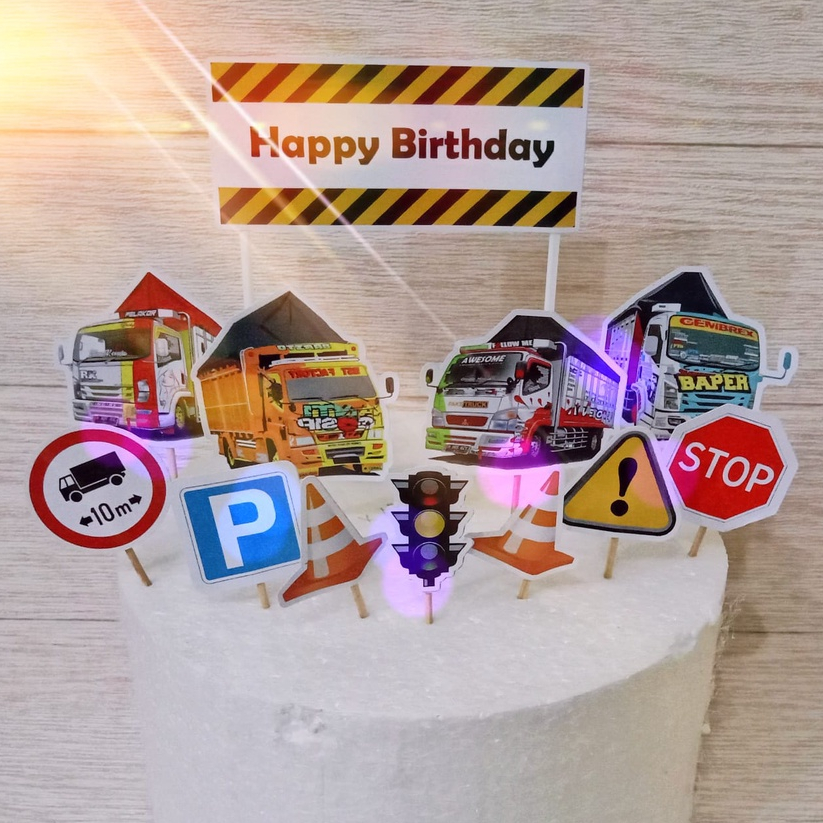 Topper Cake / Hiasan Kue Karakter Truk Oleng Bisa Custom / Tambah Nama untuk Ulangtahun / Ultah Anak