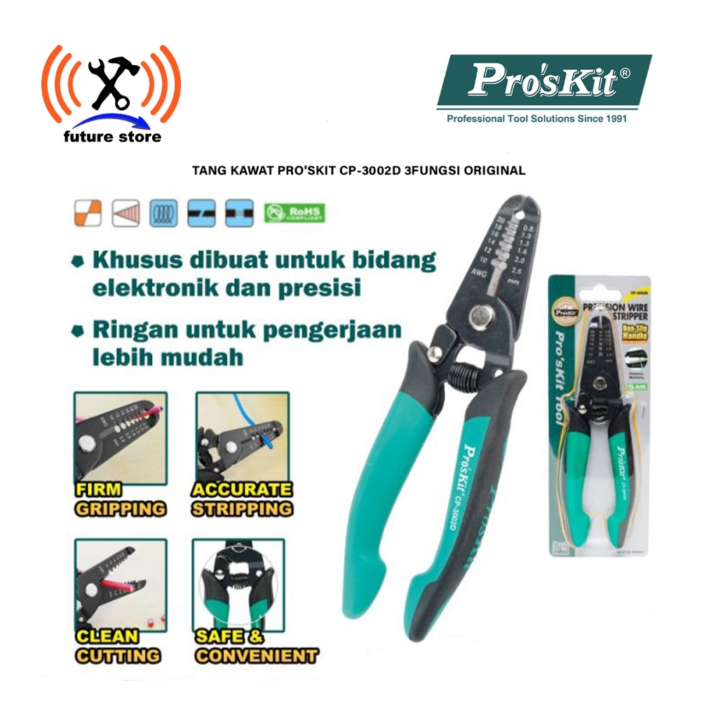 Proskit CP-3002D Tang Kawat-Pengupas Kabel Precision Wire Stripping Tool Nippers Wire Stripper Plier