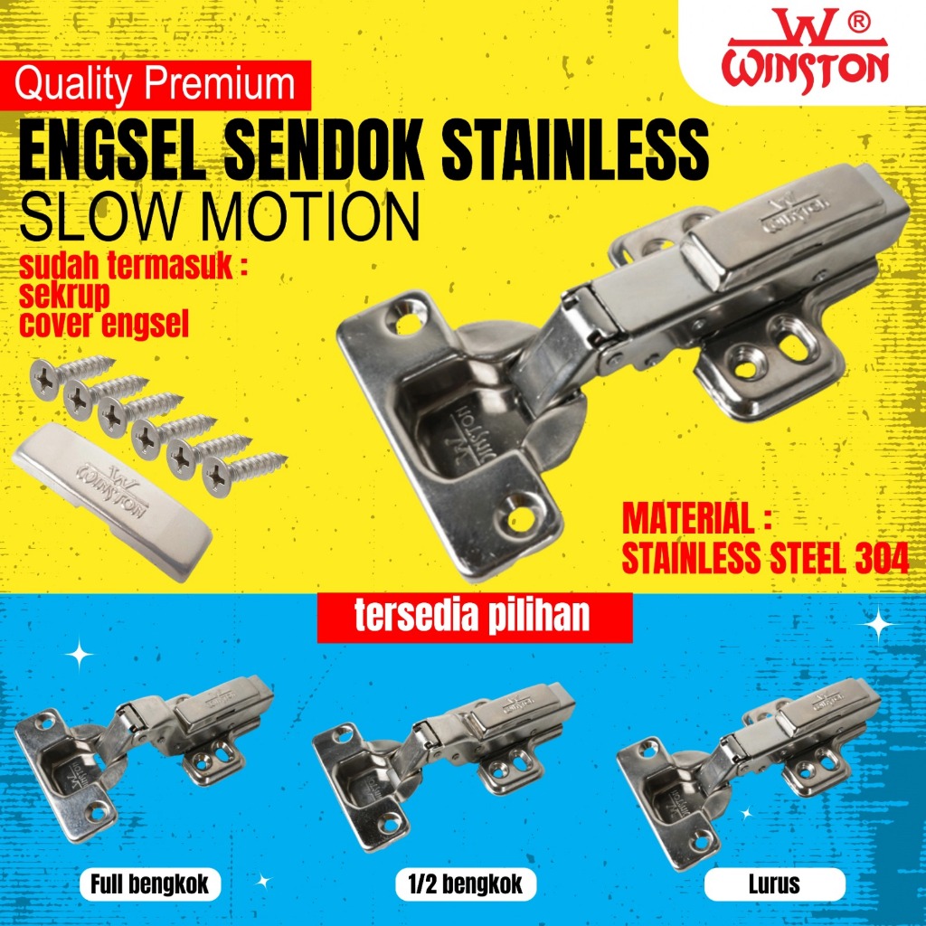 Engsel Sendok Full Bengkok WS304 WINSTON Stainless Soft Close Slow engsel winston seperti engsel haf