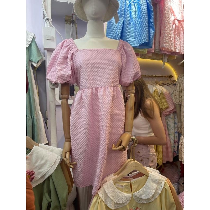 BJ - [ READY STOCK ] DRESS LENGAN BALON POLOS IMPORT BANGKOK