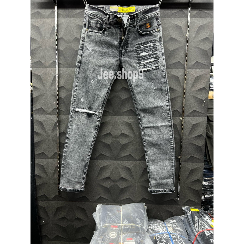 Celana jeans panjang sobek snow black viper/celana jeans ripped snow pria
