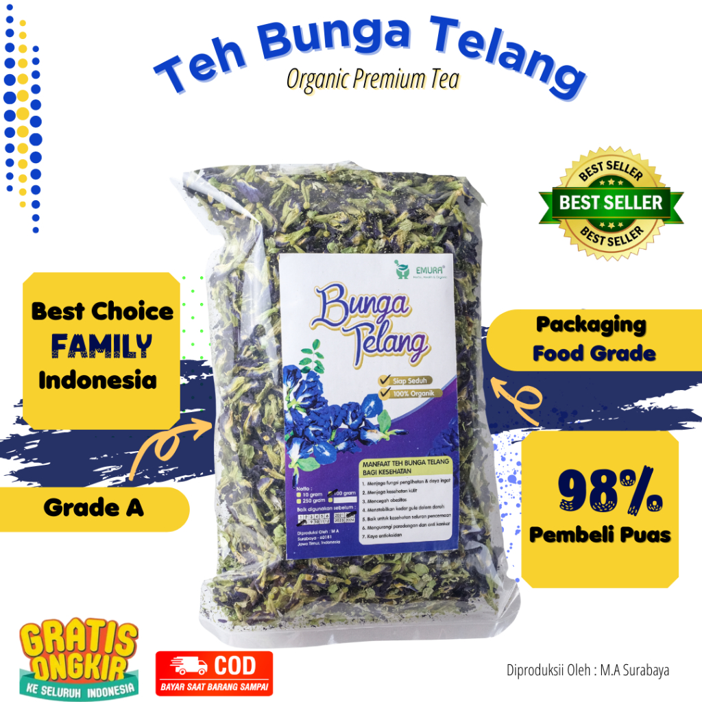 

Bunga telang 100 GRAM PREMIUM HALAL/ Teh Telang Kering/Teh Biru/Butterfly Pea / Teh Bunga Telang Kering