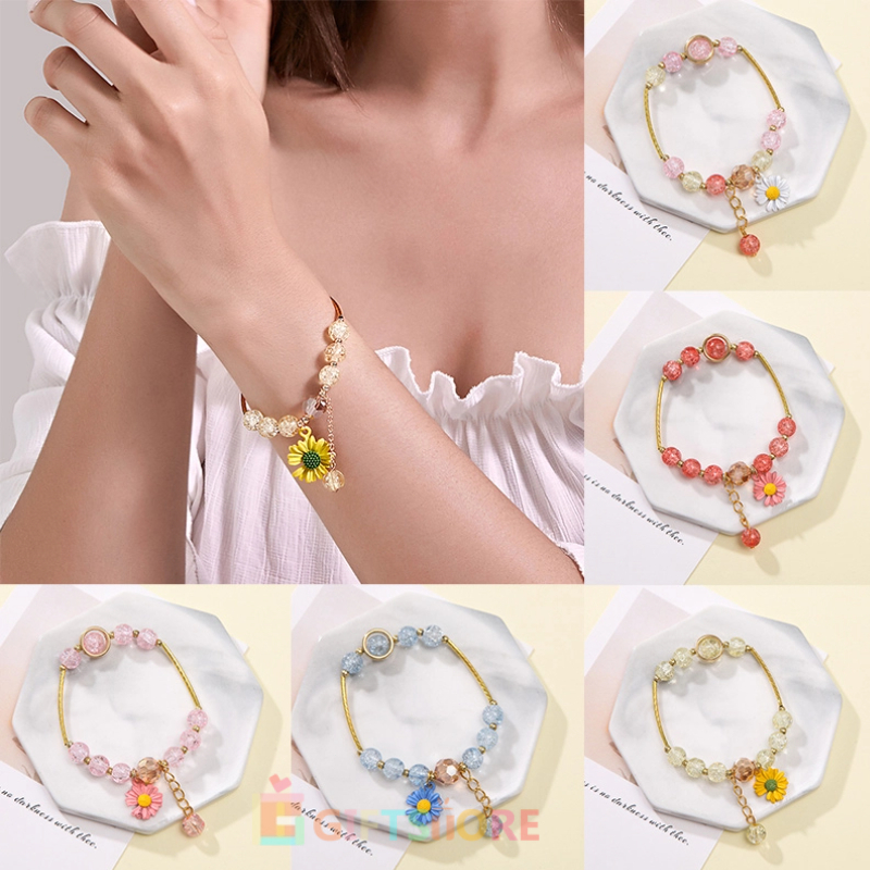 ✨COD  Gelang Kristal Daisy Gelang Bunga Gelang Manik-manik Daisy KecilGelang Manik-manik Manik-manik