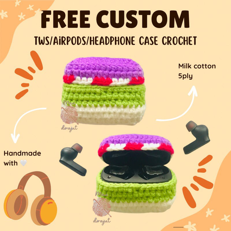 (Custom) Headphone TWS earphone case crochet | airpods max rajut handmade custom | pouch headset case