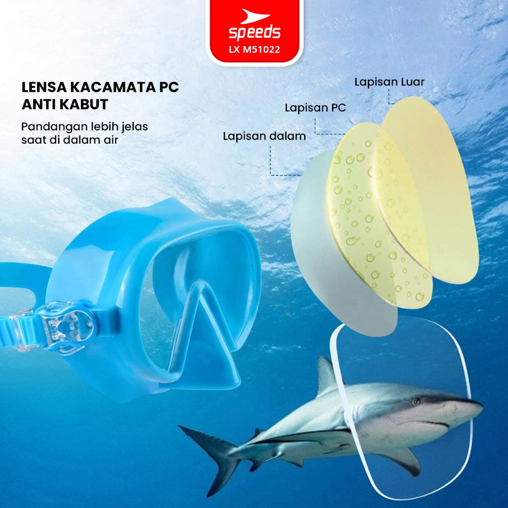 SPEEDS Peralatan Menyelam Anak Remaja Diving Mask Kacamata Selam Snorkel Mask Scuba Mask M51022