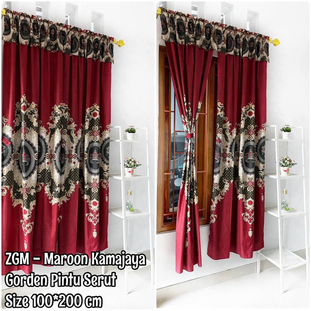 Gorden Serut Pintu Dan Jendela Paling Murah Bahan Katun MotifBatik Sultan Best Seller Maroon Kamajay