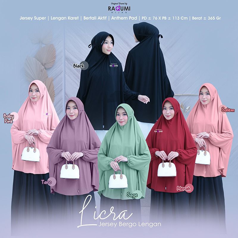 LICRA JERSEY BERGO LENGAN RAQUMI HIJAB | JILBAB LENGAN JUMBO | JILBAB LENGAN PAD ANTHEM | JILBAB KLA