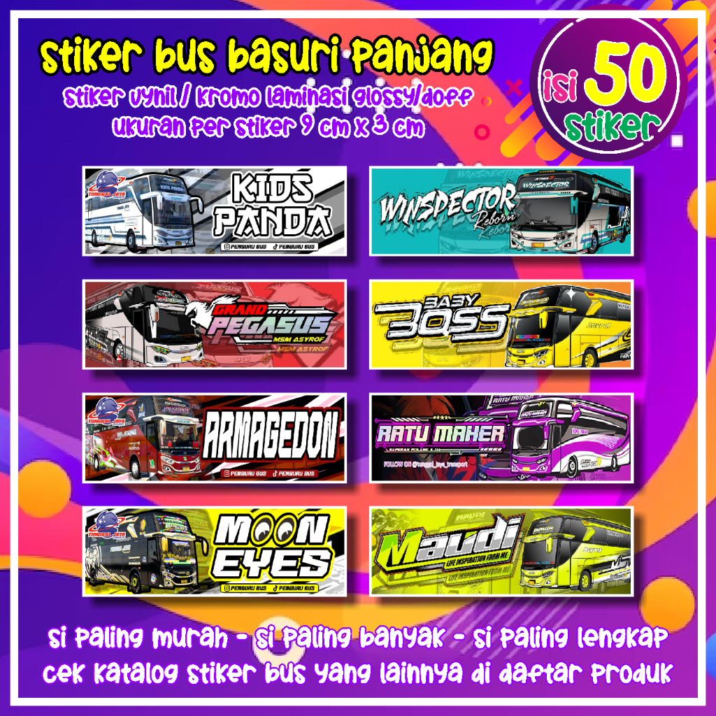 VIRAL isi 50 stiker bus panjang | kids panda winspector  pegasus baby boss armagedon ratu maher moon