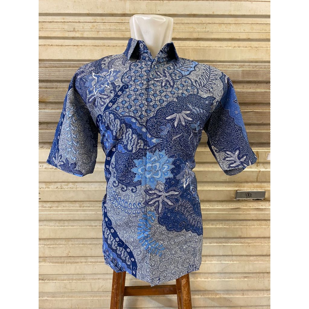 KEMEJA HEM BATIK PRIA LENGAN PDK KATUN HALUS BIRU LANGIT COD
