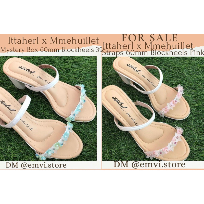 Ittaherl x Mmehuillet - Mystery Box Two Straps 60mm Blockheels Green / Pink size 39 (24-24.5cm) UNDE